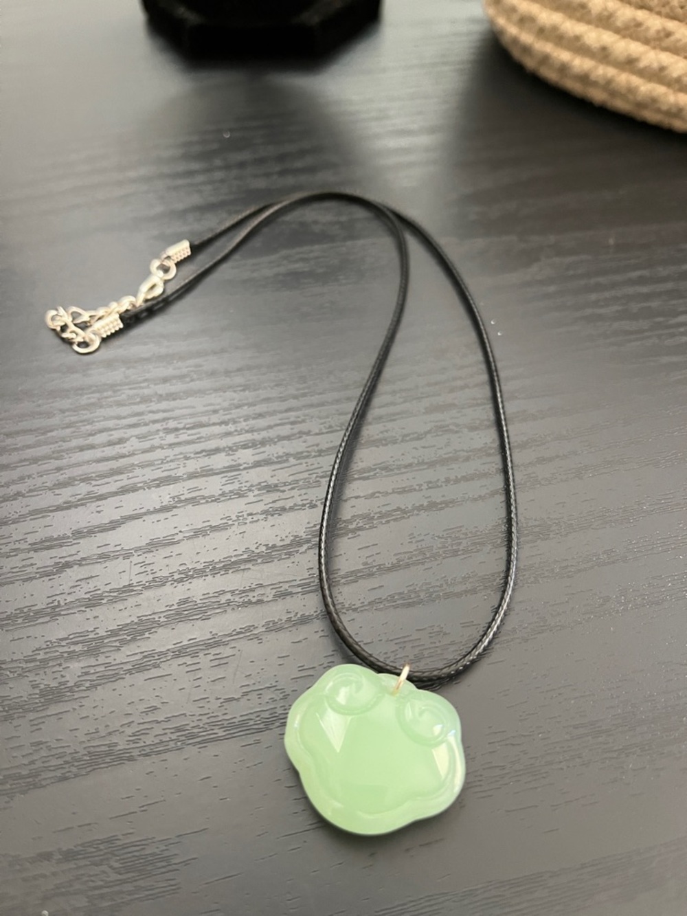 Green Jade-Pendant Necklace on Black Cord